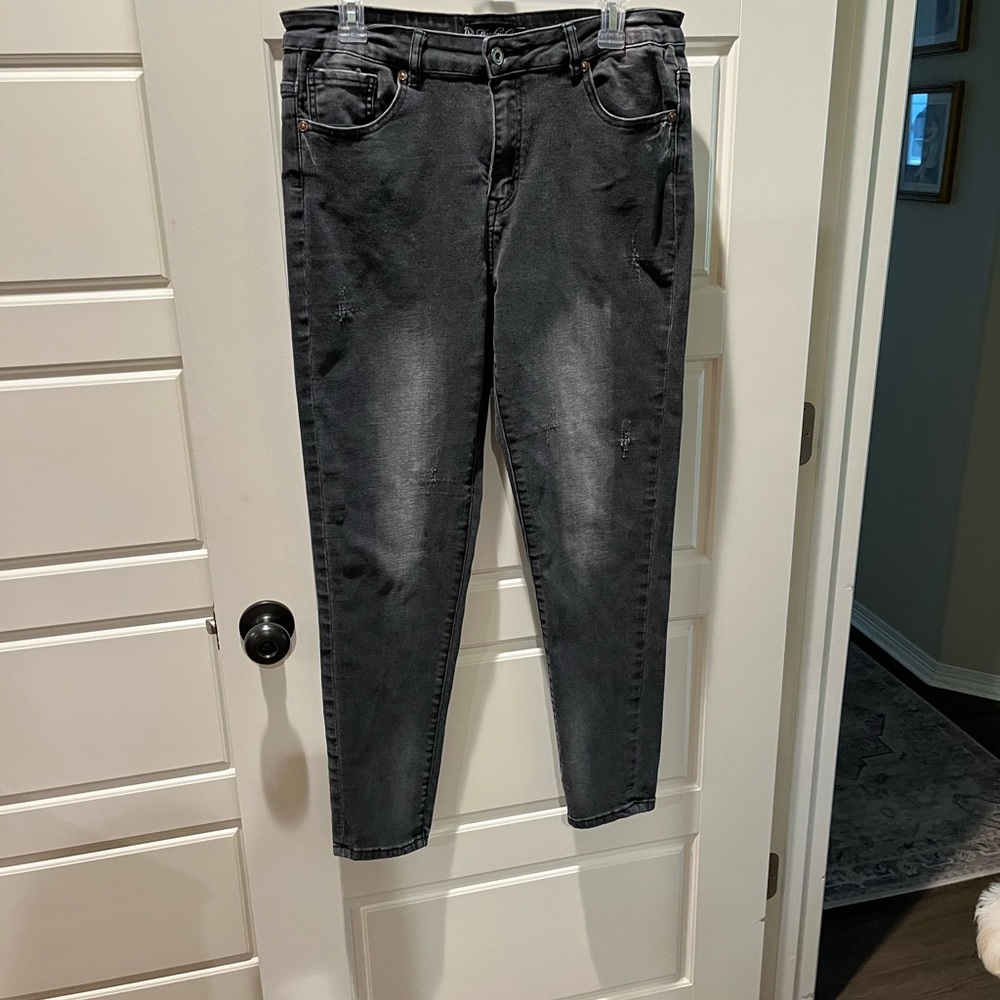 Dark gray distressed jeans